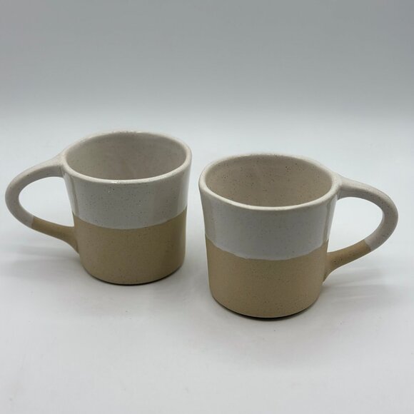 Anthropologie Glazed Garage Pier Stoneware Set of 2 Mugs Tan and White NWT - Picture 4 of 9